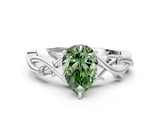 White gold Fancy Green Pear Cut Diamond Solitaire Ring with Twisted Band and Prong Setting_255