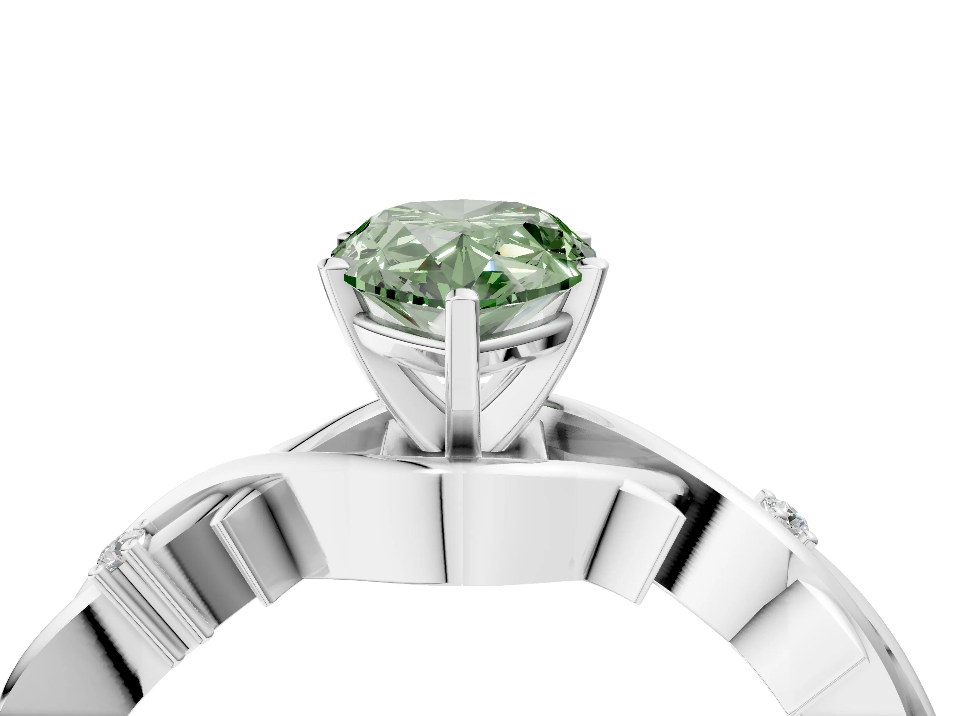 White gold Fancy Green Pear Cut Diamond Solitaire Ring with Twisted Band and Prong Setting_258