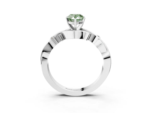 White gold Fancy Green Pear Cut Diamond Solitaire Ring with Twisted Band and Prong Setting_263