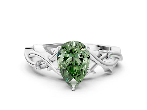 White gold Fancy Green Pear Cut Diamond Solitaire Ring with Twisted Band and Prong Setting_266