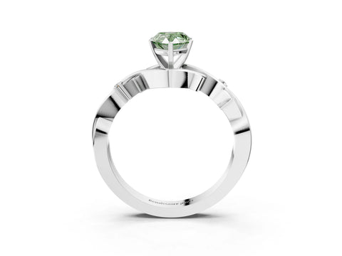 White gold Fancy Green Pear Cut Diamond Solitaire Ring with Twisted Band and Prong Setting_269