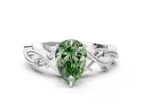 White gold Fancy Green Pear Cut Diamond Solitaire Ring with Twisted Band and Prong Setting_272