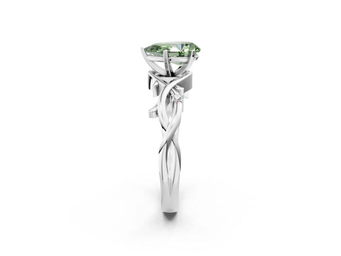 White gold Fancy Green Pear Cut Diamond Solitaire Ring with Twisted Band and Prong Setting_274