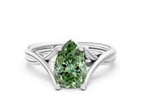 White gold Fancy Green Pear Cut Diamond Solitaire Twist Band Prong Setting Ring_66