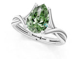 White gold Fancy Green Pear Cut Diamond Solitaire Twist Band Prong Setting Ring_68