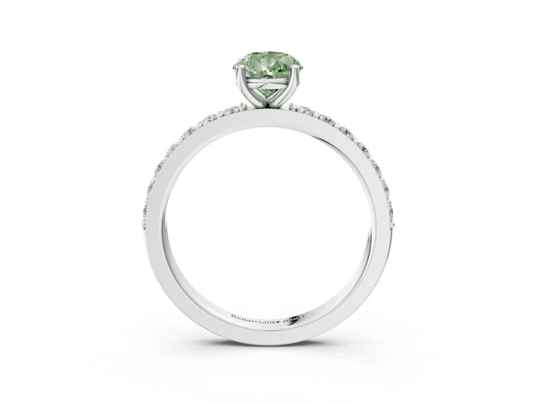 White gold Fancy Green Pear  Cut Diamond Solitaire with Pave Band and Four-Prong Setting