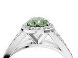 White gold Fancy Green Pear Cut Diamond Split Shank Halo Ring with Four-Prong Setting_106