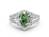 White gold Fancy Green Pear Cut Diamond Split Shank Halo Ring with Four-Prong Setting_78