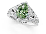 White gold Fancy Green Pear Cut Diamond Split Shank Halo Ring with Four-Prong Setting_91