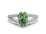 White gold Fancy Green Pear Cut Diamond Split Shank Pavé Engagement Ring with Four-Prong Setting_116