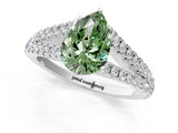 White gold Fancy Green Pear Cut Diamond Split Shank Pavé Engagement Ring with Four-Prong Setting_116