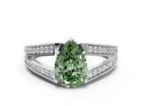 White gold Fancy Green Pear Cut Diamond Split Shank Ring with Pavé Band and Four-Prong Setting_58