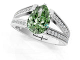 White gold Fancy Green Pear Cut Diamond Split Shank Ring with Pavé Band and Four-Prong Setting_59