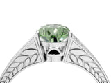 White gold Fancy Green Pear Cut Diamond Split Shank Ring with Pavé Band and Four-Prong Setting_62