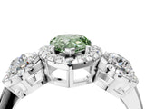 White gold Fancy Green Pear Cut Diamond Three-Stone Halo Ring with Prong Setting and Pavé Accents_4