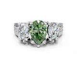 White gold Fancy Green Pear Cut Diamond Three-Stone Ring with Channel Set Band and Four-Prong Setting_61