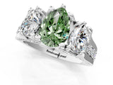 White gold Fancy Green Pear Cut Diamond Three-Stone Ring with Channel Set Band and Four-Prong Setting_62