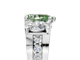 White gold Fancy Green Pear Cut Diamond Three-Stone Ring with Channel Set Band and Four-Prong Setting_67