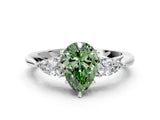 White gold Fancy Green Pear Cut Diamond Three-Stone Ring with Pear  Side Stones and Prong Setting_132