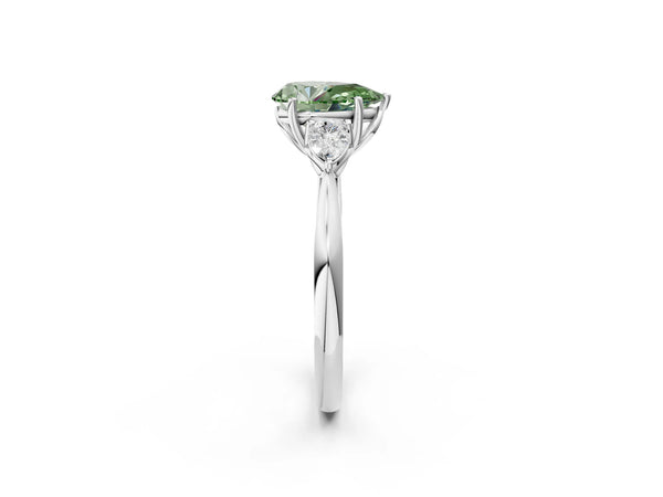 White Gold Pear-Shaped Three Stone Pear Side Engagement Ring Setting for Fancy Green Center