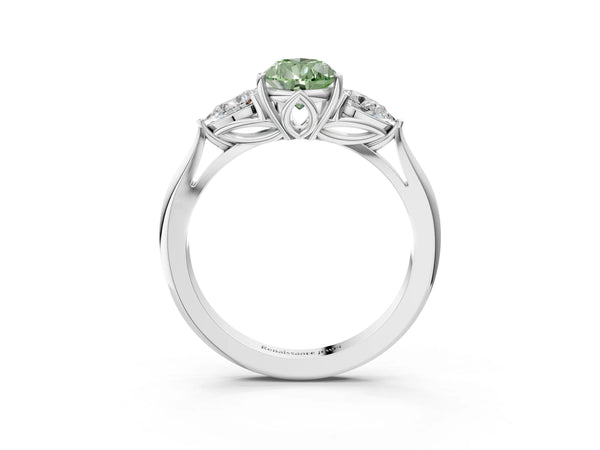 White Gold Pear-Shaped Three Stone Pear Side Engagement Ring Setting for Fancy Green Center