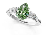 White gold Fancy Green Pear Cut Diamond Three-Stone Ring with Pear  Side Stones and Prong Setting_139