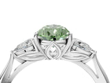 White gold Fancy Green Pear Cut Diamond Three-Stone Ring with Pear  Side Stones and Prong Setting_142