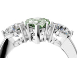 White gold Fancy Green Pear Cut Diamond Three-Stone Ring with Prong Setting and Classic Band_126