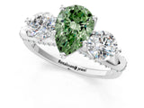 White gold Fancy Green Pear Cut Diamond Three-Stone Ring with Prong Setting and Pavé Band_1
