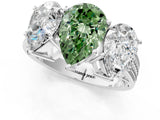 White gold Fancy Green Pear Cut Diamond Three-Stone Ring with Prong Setting and Textured Band_1