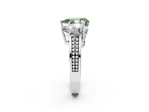 White gold Fancy Green Pear Cut Diamond Three-Stone Ring with Prong Setting and Textured Band_10