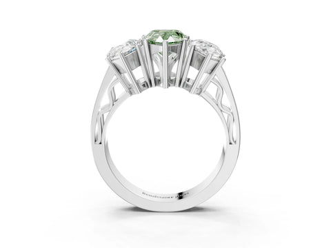 White gold Fancy Green Pear Cut Diamond Three-Stone Ring with Prong Setting and Textured Band_15