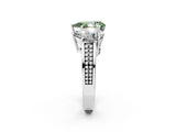White gold Fancy Green Pear Cut Diamond Three-Stone Ring with Prong Setting and Textured Band_2