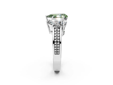 White gold Fancy Green Pear Cut Diamond Three-Stone Ring with Prong Setting and Textured Band_26