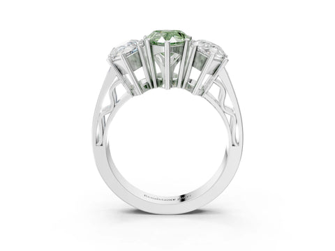White gold Fancy Green Pear Cut Diamond Three-Stone Ring with Prong Setting and Textured Band_27