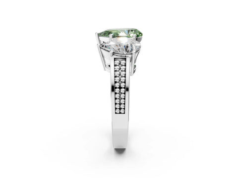 White gold Fancy Green Pear Cut Diamond Three-Stone Ring with Prong Setting and Textured Band_38