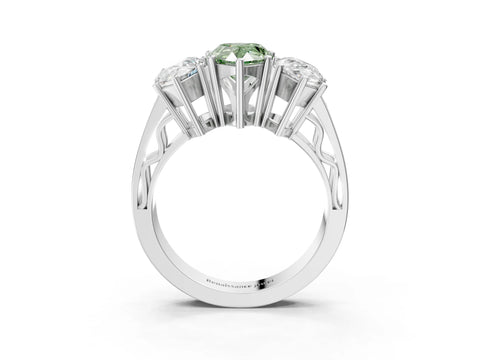 White gold Fancy Green Pear Cut Diamond Three-Stone Ring with Prong Setting and Textured Band_39