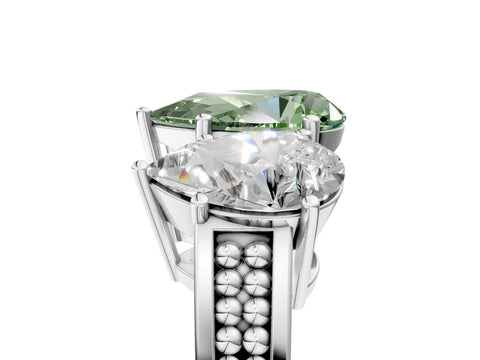 White gold Fancy Green Pear Cut Diamond Three-Stone Ring with Prong Setting and Textured Band_41