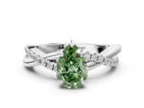 White gold Fancy Green Pear  Cut Diamond Twist Band Solitaire with Prong Setting_41