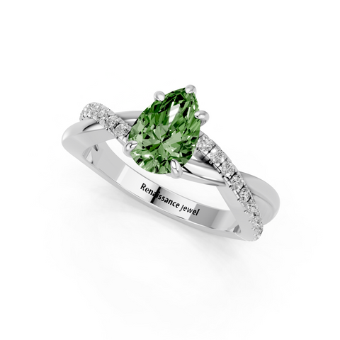 White gold Fancy Green Pear  Cut Diamond Twist Band Solitaire with Prong Setting_8
