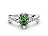White gold Fancy Green Pear  Cut Diamond Twisted Band with Pavé Setting and Four-Prong Setting_20