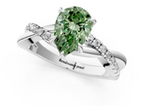 White gold Fancy Green Pear  Cut Diamond Twisted Band with Pavé Setting and Four-Prong Setting_21