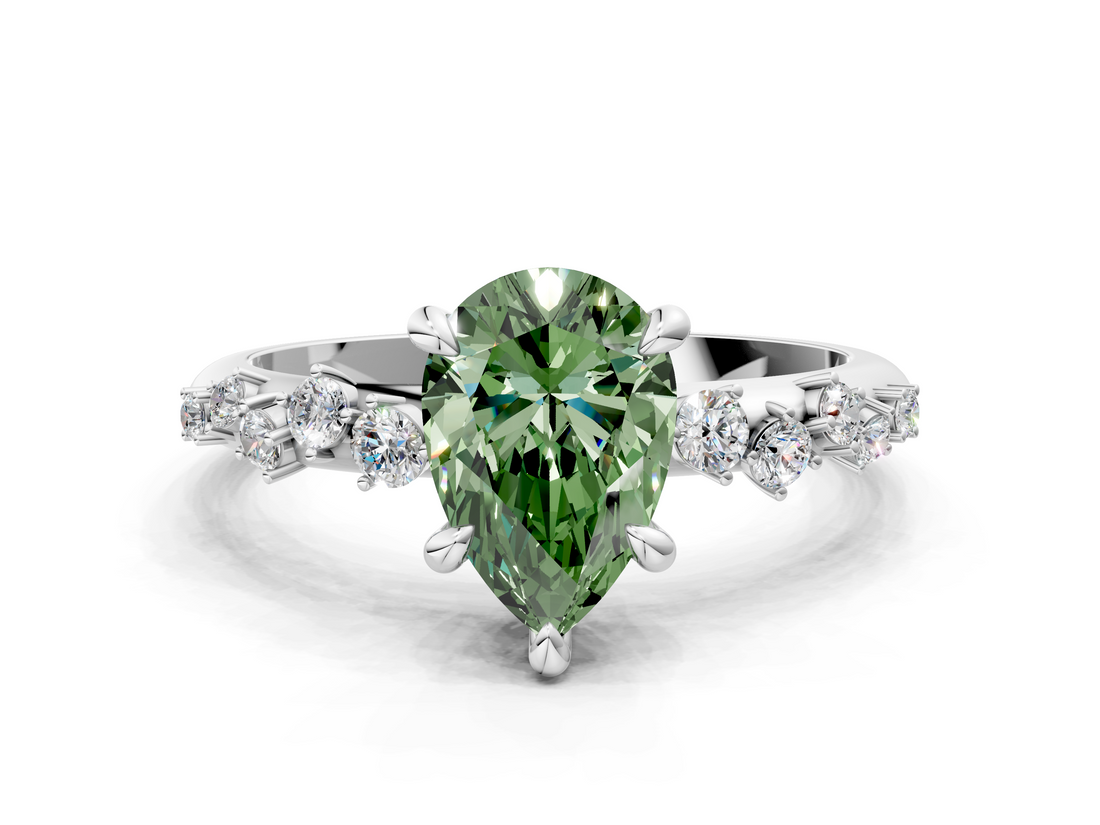 White gold Fancy Green Pear  Cut Diamond Vine Band with Four-Prong Setting_36