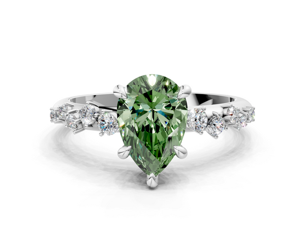 Platinum Fancy Green Pear  Cut Diamond Vine Band with Four-Prong Setting