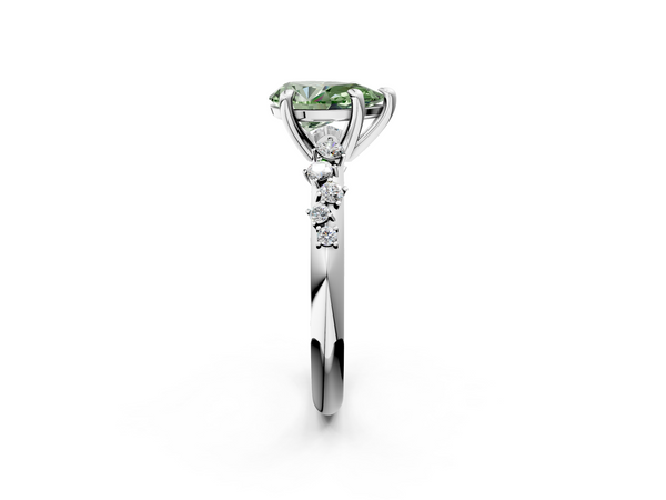 Platinum Fancy Green Pear  Cut Diamond Vine Band with Four-Prong Setting