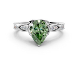 White gold Fancy Green Pear  Cut Diamond with Milgrain Marquise and Bezel Accents on a Solitaire Band with Prong Setting_226