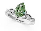 White gold Fancy Green Pear  Cut Diamond with Milgrain Marquise and Bezel Accents on a Solitaire Band with Prong Setting_228