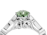 White gold Fancy Green Pear  Cut Diamond with Milgrain Marquise and Bezel Accents on a Solitaire Band with Prong Setting_230