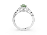 White gold Fancy Green Pear  Cut Diamond with Milgrain Marquise and Bezel Accents on a Solitaire Band with Prong Setting_235
