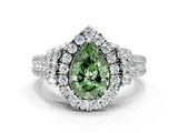 White gold Fancy Green Pear  Cut Double Halo Diamond Engagement Ring with Pave Band and Four-Prong Setting_36